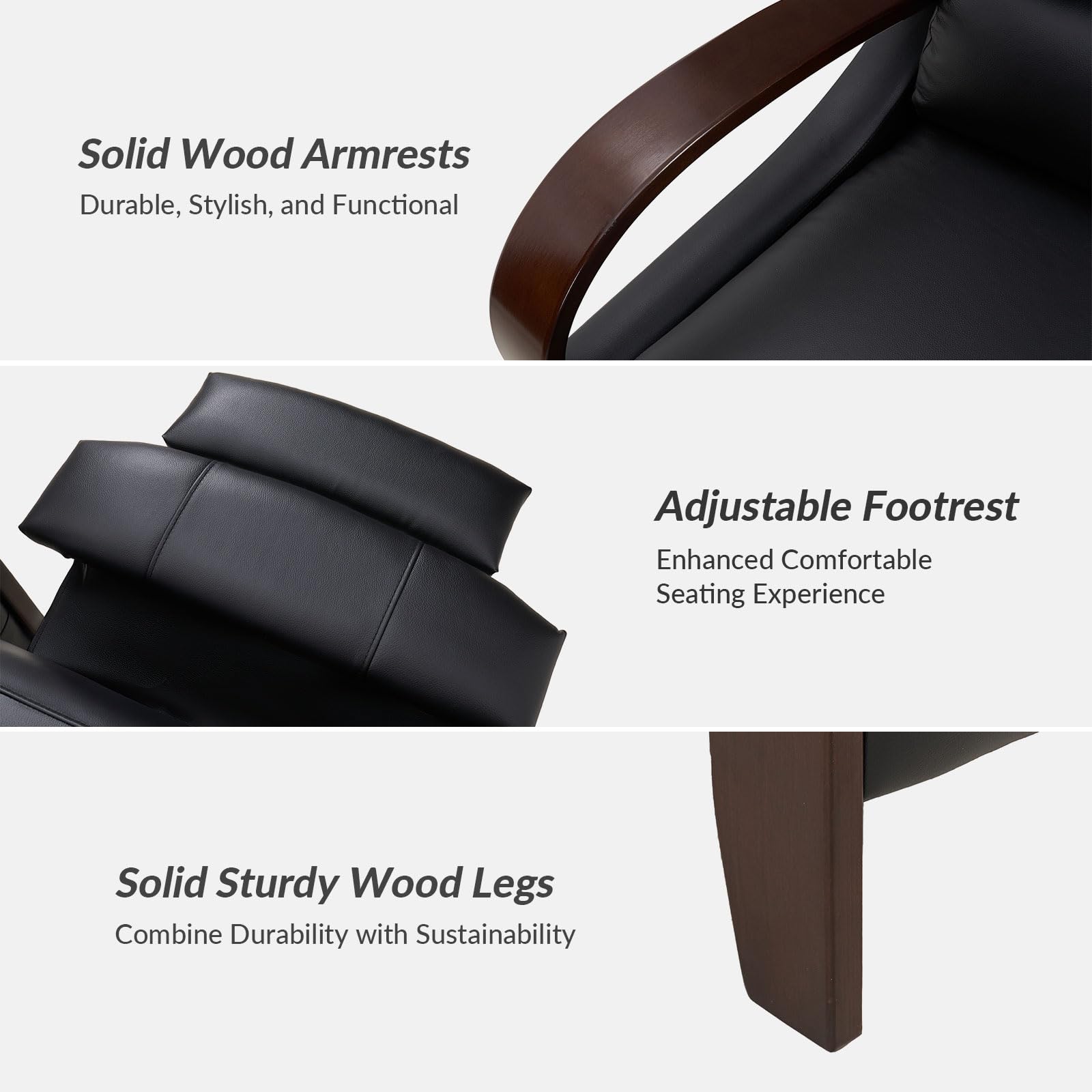 HULALA HOME Genuine Leather Manual Recliners Set of 2 with Wood Armrest ...