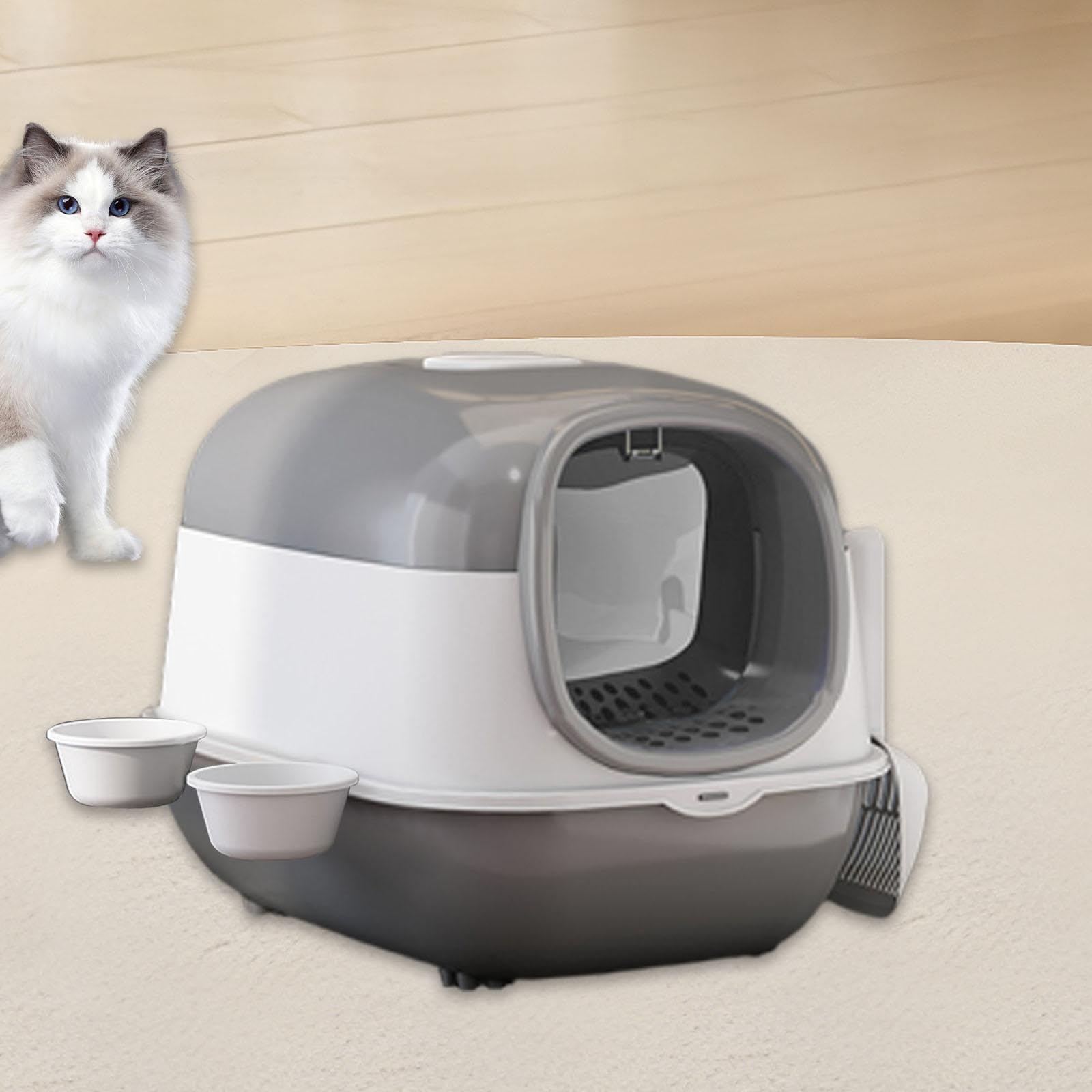 Caja de Arena para Gatos con Capucha, Orinal para Gatitos con para Gatos Y Puerta Delantera para Gatos de Interior, Inodoro Cerrado para Gatos, Gris