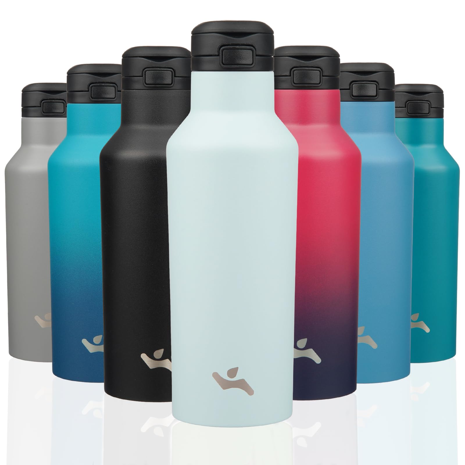 Insulated Water Bottle with Straw 17 OZ Double Wall Vacuum Stainless Steel Water Flask with 2 Lids Cyan