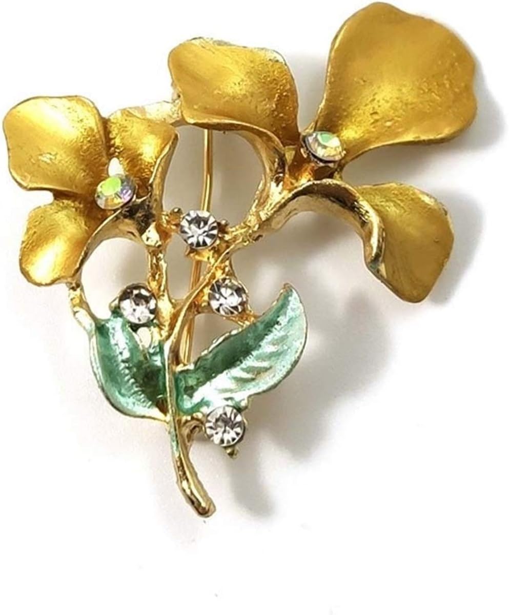 LDGR Brooch Fashion Fine Vintage Beautiful Flower Crystal Drip Rhinestone Pin Brooches Women (Metal color : Yellow)