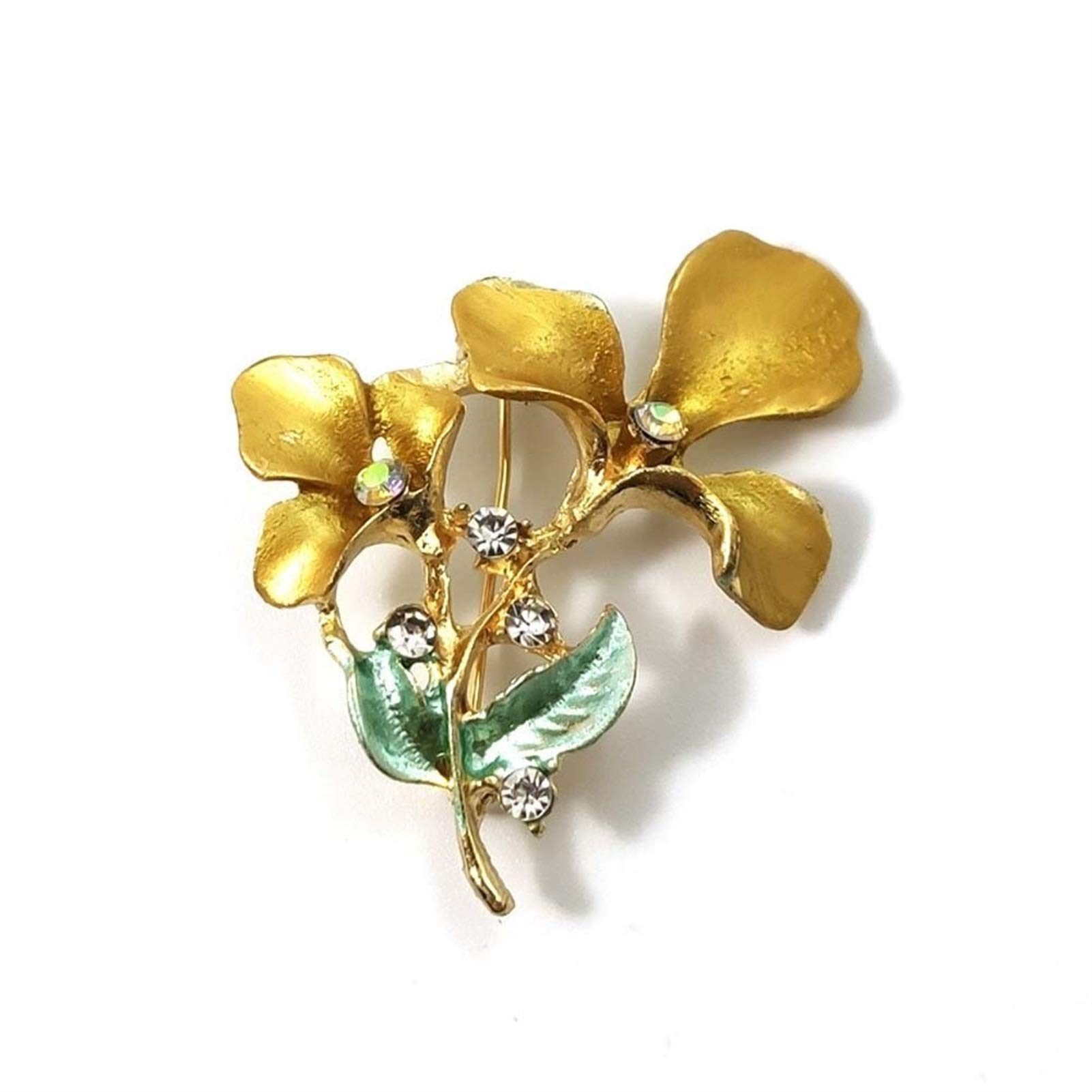 LDGR Brooch Fashion Fine Vintage Beautiful Flower Crystal Drip Rhinestone Pin Brooches Women (Metal color : Yellow)