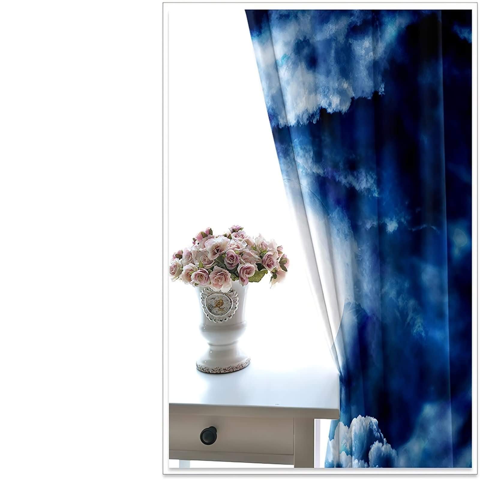 KnSam Rideau de Fenêtre Occultant à Oeillet Moderne pour Chambre Salon, 107x138CM x 2PCS, Rideau Imprimé Lune et Nuages Bleu Foncé Blanc