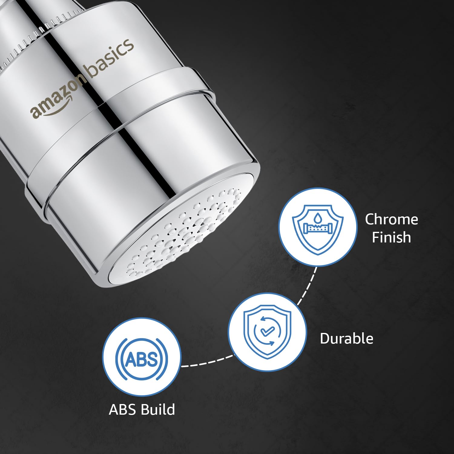 Amazon Basics Shower Head with Built-In Filter | Water Softener | Fixed Flow | Chrome Finish | Easy Installation | 13.9L x 8.4W cm 2