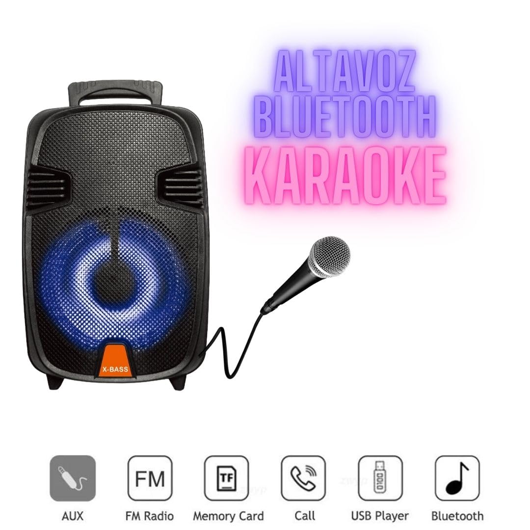 Max Star - Alltavoz Karaoke con Microfono - para Adultos y niños, con Mando Distancia, Bluetooth, USB, Radio FM, Display, Micro SD TF, Bateria Recargable con Pantalla LED DG1203.5.6
