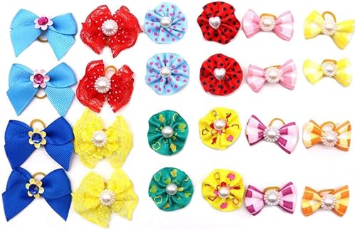 Miniatura 4 de 60 lazos para el pelo de perro, pares de perlas de diamantes de imitación, flores, topknot, lazos para perros, lazos para el pelo para mascotas,