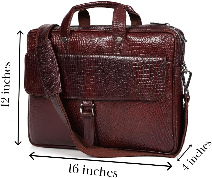 Crocodile Embossed leather bag for men, 5 Zipper Pockets with Spacious Compartments.,12 x 16 x 4 inches. - Image 5