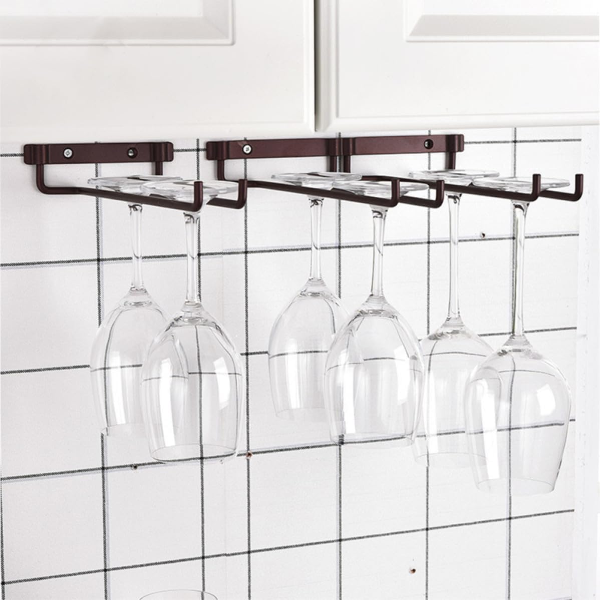 Kichvoe Iron Wine Glass Holder Rack Hanging Upside down Double Rows Stemware Rack Wine Cup Shelf for Bar and Party, Easily Accessible Wall Mounted Display Organizer