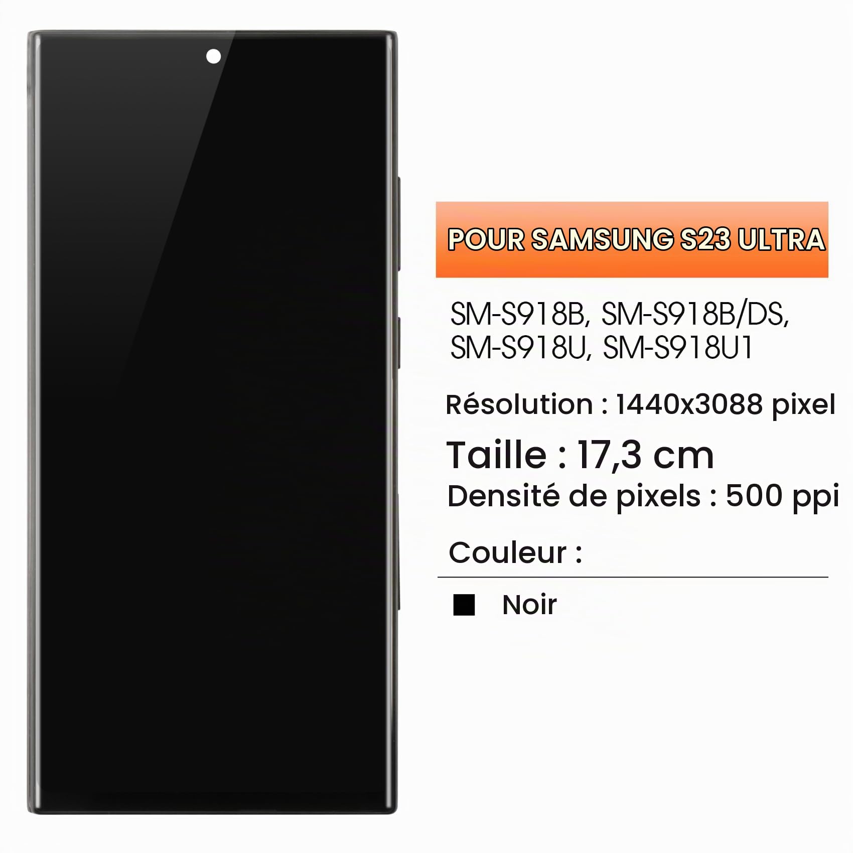 AGCUT (US Version, SM-S918U) Écran LCD pour Samsung S23 Ultra 5G SM-S918U1 6,8 Pouces LCD Display Affichage Digitalizer Ecran Tactile Assemblée avec Outils (Noir avec Cadre, sans Empreinte)