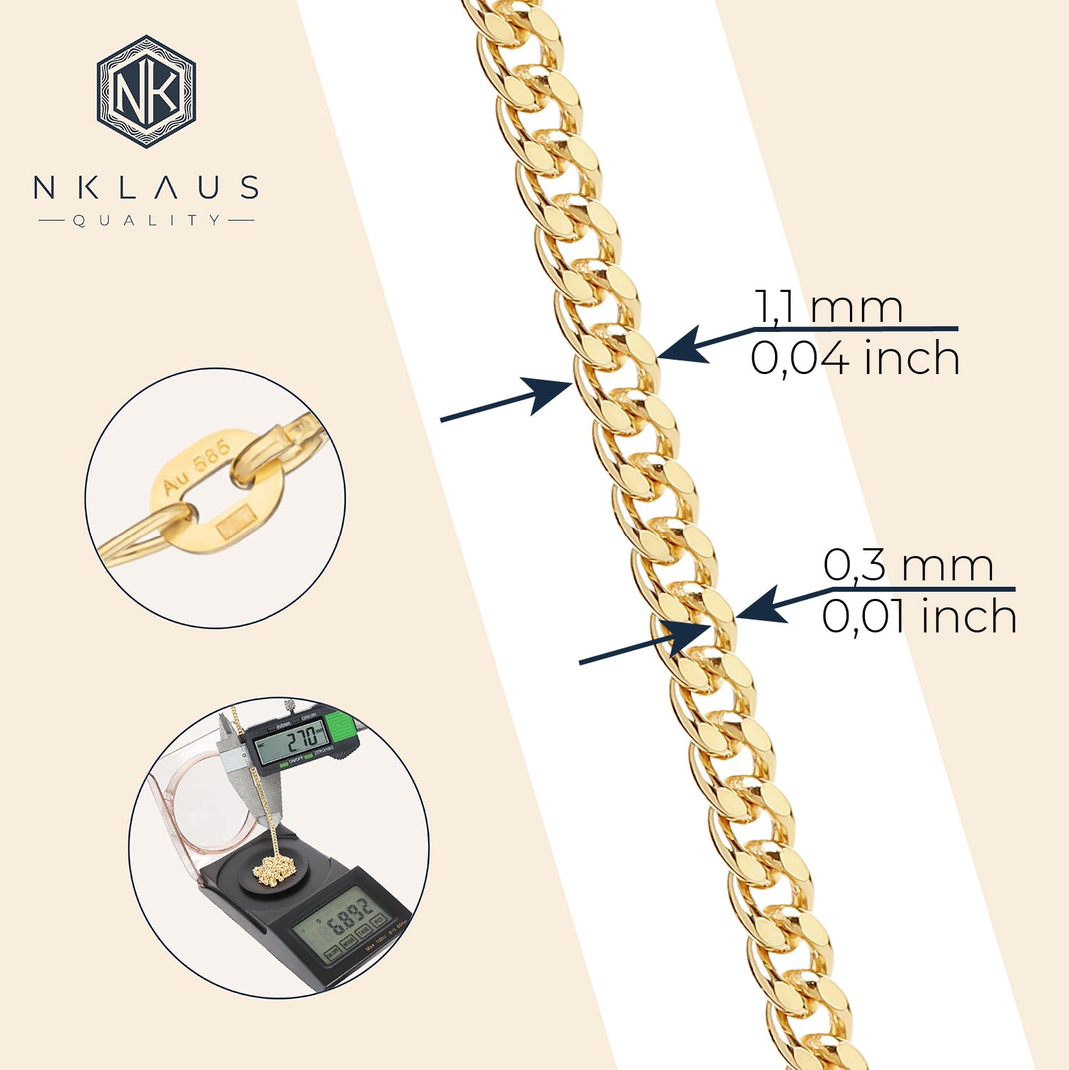 NKlaus łańcuszek pancerka żółte złoto próby 585 łańcuszek o długości 45 cm, 1,8 g, szerokość 1,1 mm