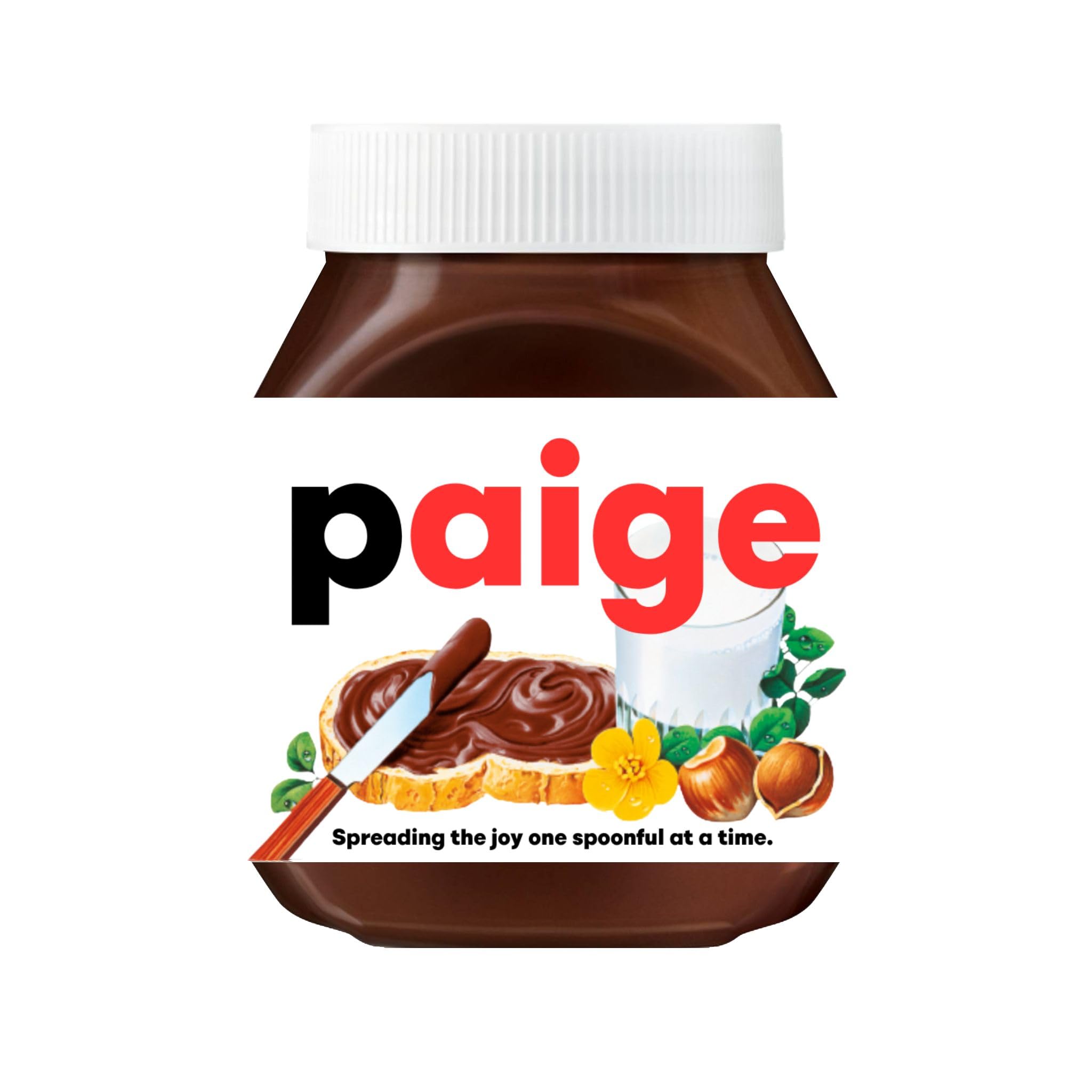 Emuworks Red, Black Premade Name Stickers Gifts: Gift Ready Custom Labels - Chocolate Spread Customised Gift, Custom Stickers For Jars, Hazelnut Cream Name Label - Christmas Gifts, Jar Not Included (Paige)