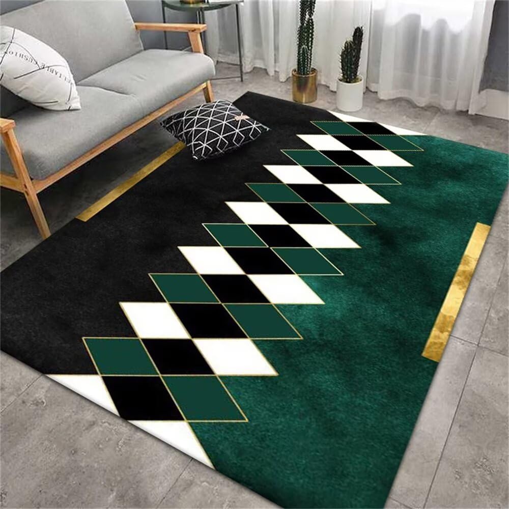 Tapis de chambre ado moderne graphisme vert jaune noir design 180x250