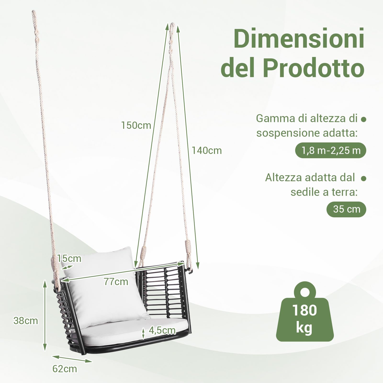 COSTWAY Altalena da Giardino in Rattan PE, con Cuscino (Bianco)