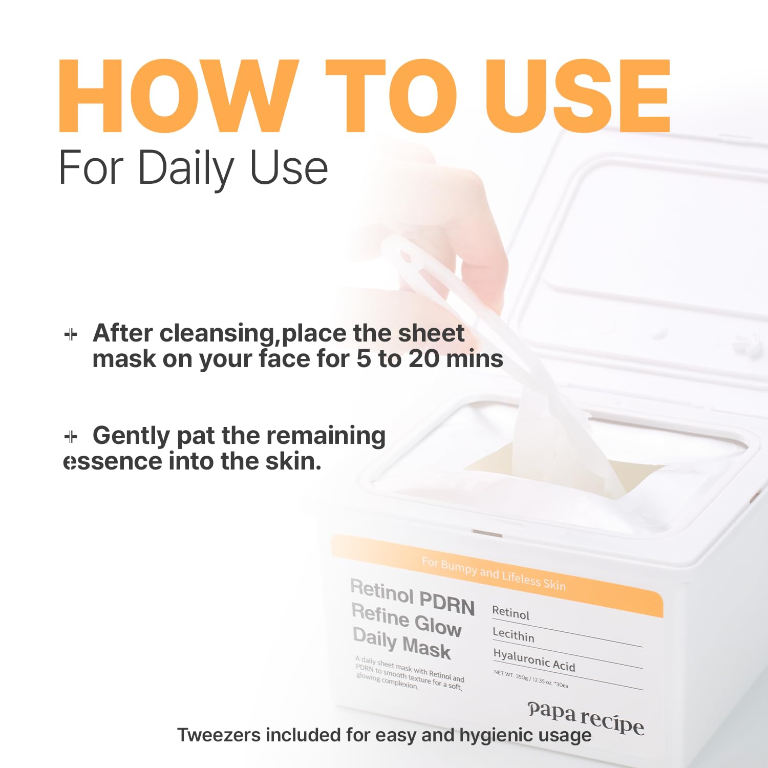 Papa Recipe Retinol PDRN Refine Glow Daily Mask (30 Sheets) - Korean Skin Revitalizing Facial Masks, Anti-aging - Soothing, Calming & Hydrating Face Skin, Sensitive Skin-friendly