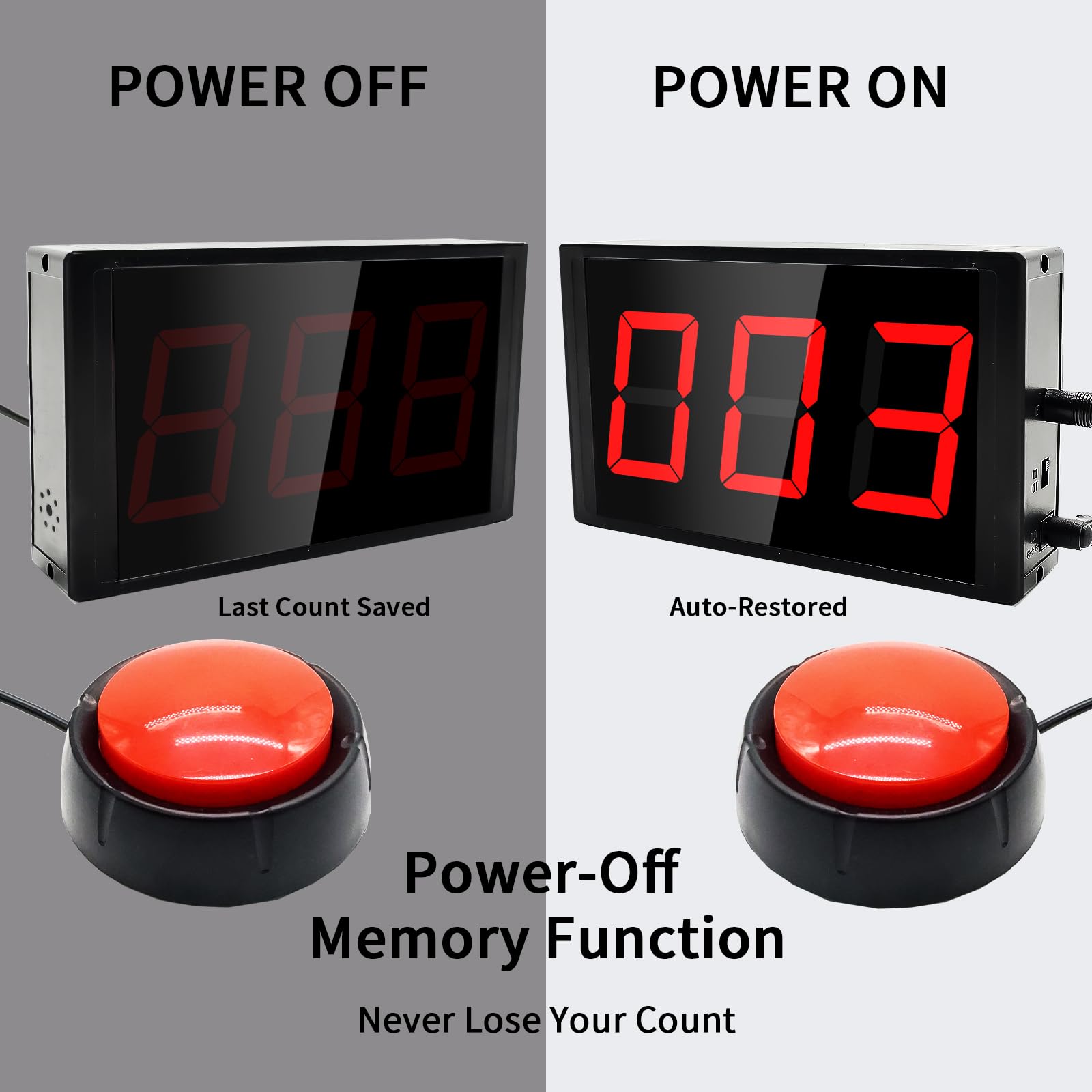 Compteur numérique avec bouton poussoir, grand écran LED de 5,8 cm, compteur de tours électronique portable pour natation, marche, sport (3 chiffres)