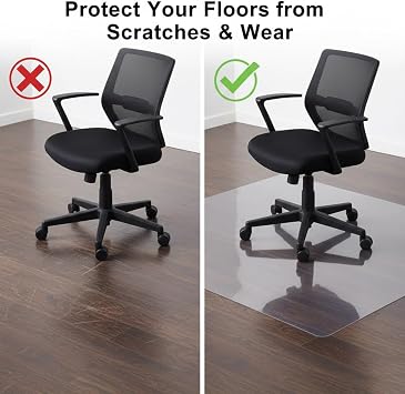 Office Chair Mat for Hardwood Floor 48 46 44 42 36 34 26 Smooth Glide Under Desk Carpeted Floor Protector, Quiet Clear PVC Desk Computer Chair Floor Protector for Home Office(38 x 64)