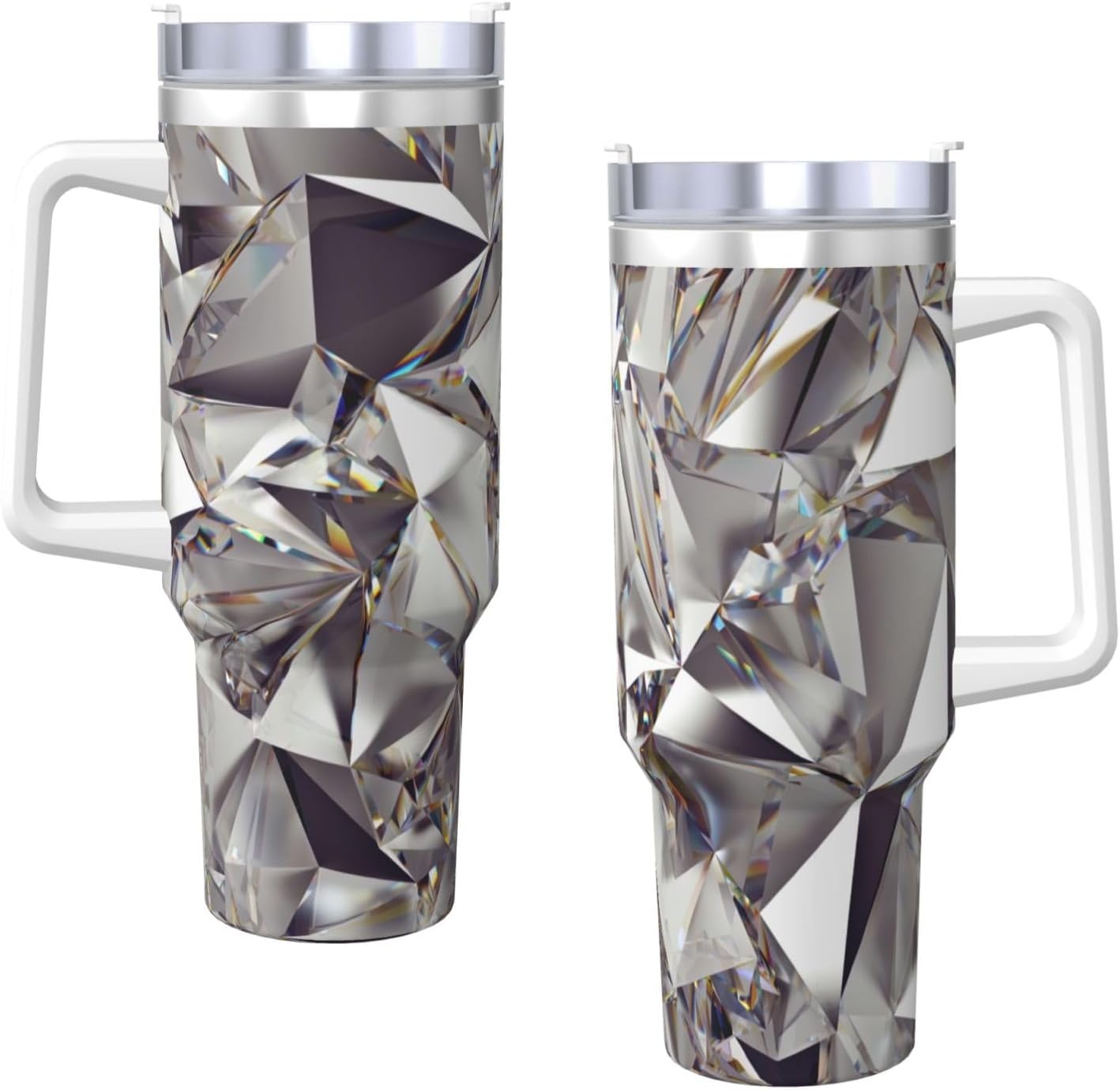 40 OZ Glitter Abstract Diamond Crystal Pattern Print Ice Bully Cup with Handle Straw Lid Straw,Stainless Steel Tumbler Coffee Cup