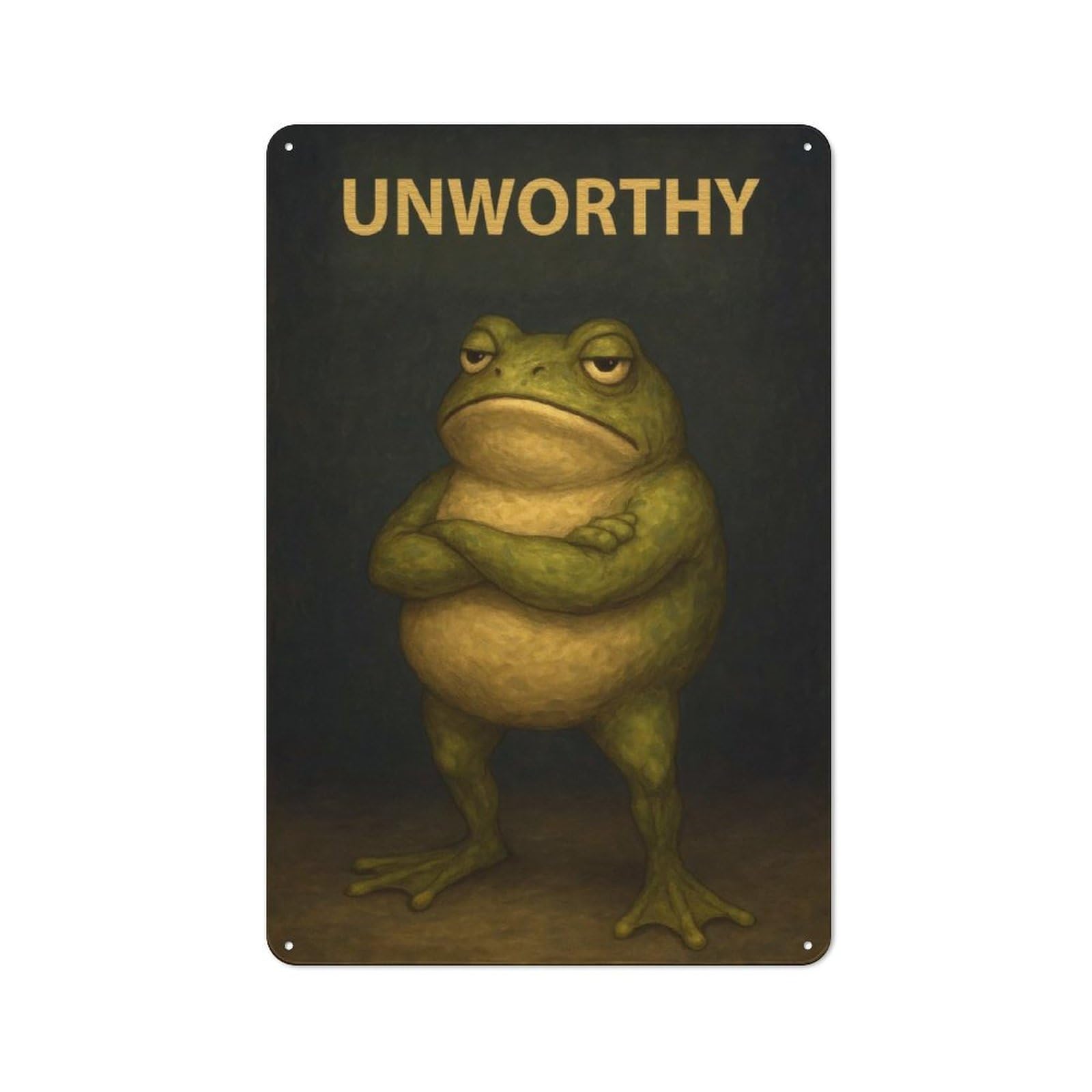 Junmoney Style-3 Loft Style Metal Wall Art Sign 30X20cm Featuring Unworthy Frog, Urban Room Decor For Loft, Studio, Office Or Creative Room