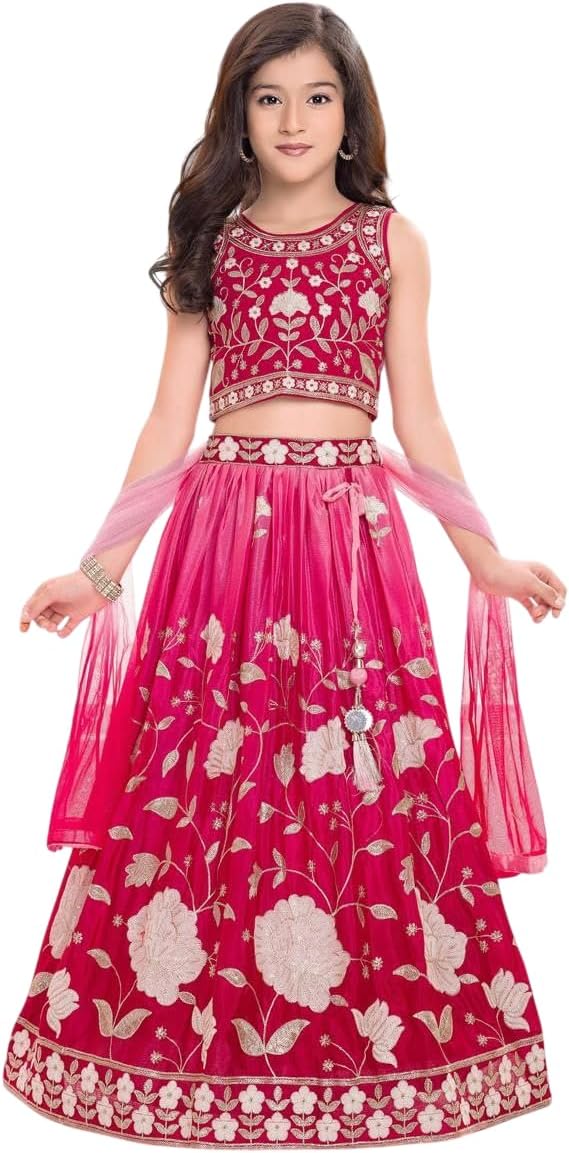 Girls Eid Special Embroidered Lehenga Choli Set with Dupatta Kids Traditional Ethnic Wear