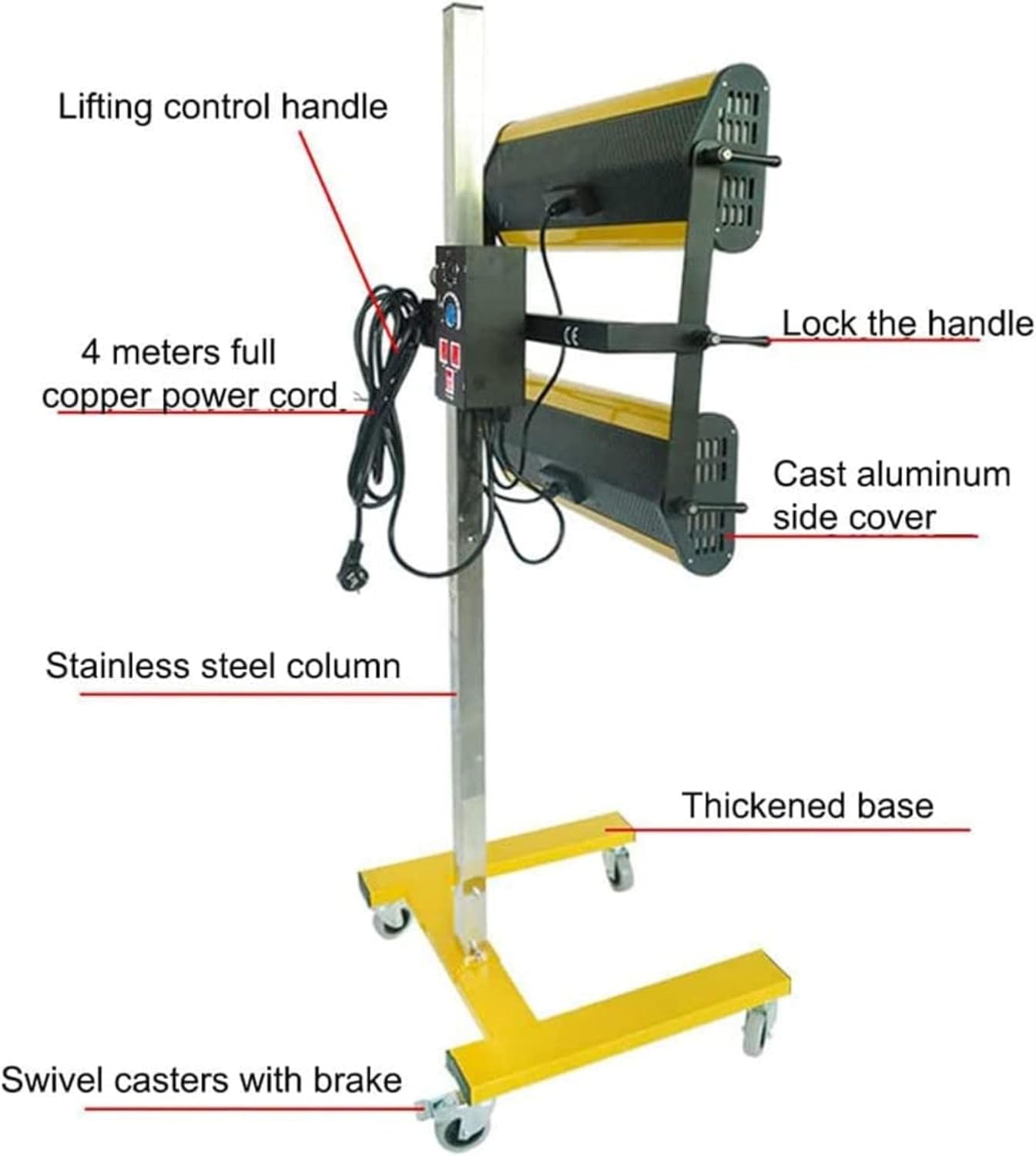 Infrared Paint Curing Lamp 2100W Short Wave Heater - Car Bodywork Repair Paint Dryer with Stand for Effective Curing of Car and Furniture Finishes