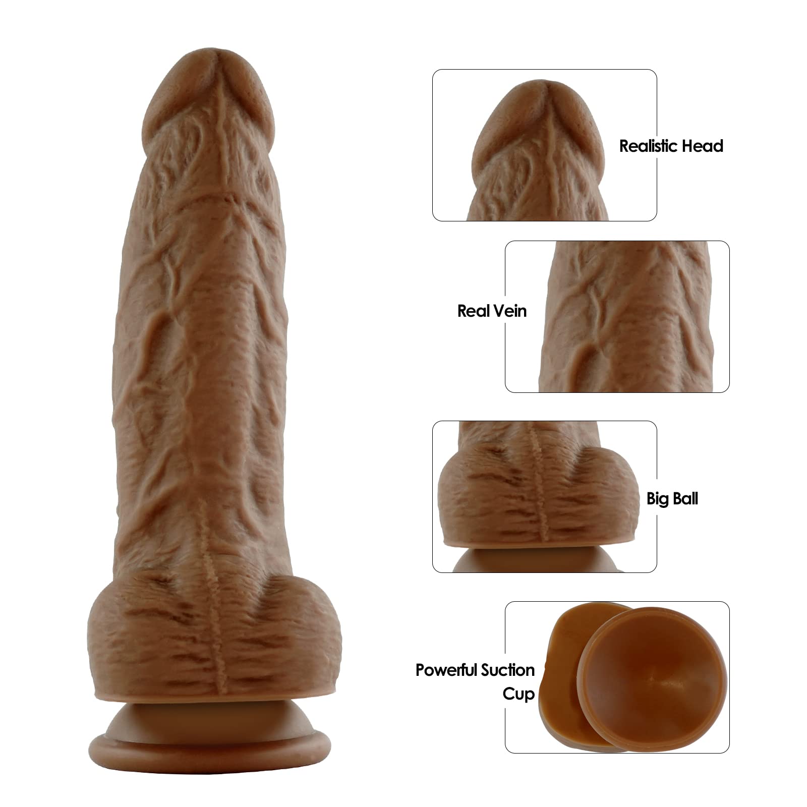 Dildo realistico, dildo in silicone da 20,5 cm, glande piccolo e grosso dildo con forte ventosa adatto per principianti anali, vagina stimola il punto G che stimola l'orgasmo veloce