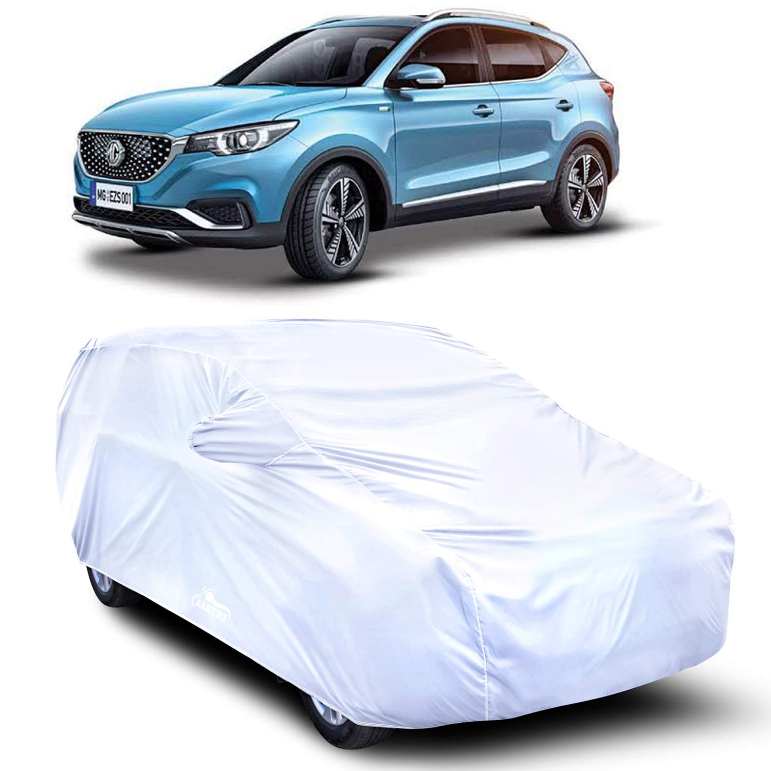 MADAFIYA Royals Choice All Weather Car Cover for MG Ezs (2020 to 2023) Dustproof,Water Resistant, Snowproof UV Protection Windproof Outdoor Full car Cover, Triple Stitched Elastic Grip - Silver
