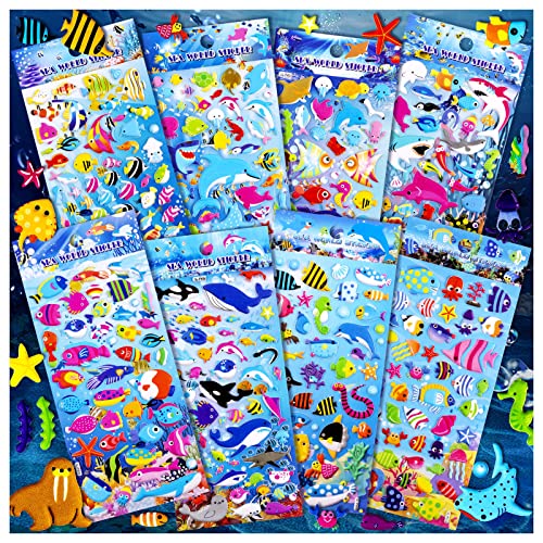 400+ 3D Puffy Fish Stickers for Kids - 8 Different Sheets Waterpr...