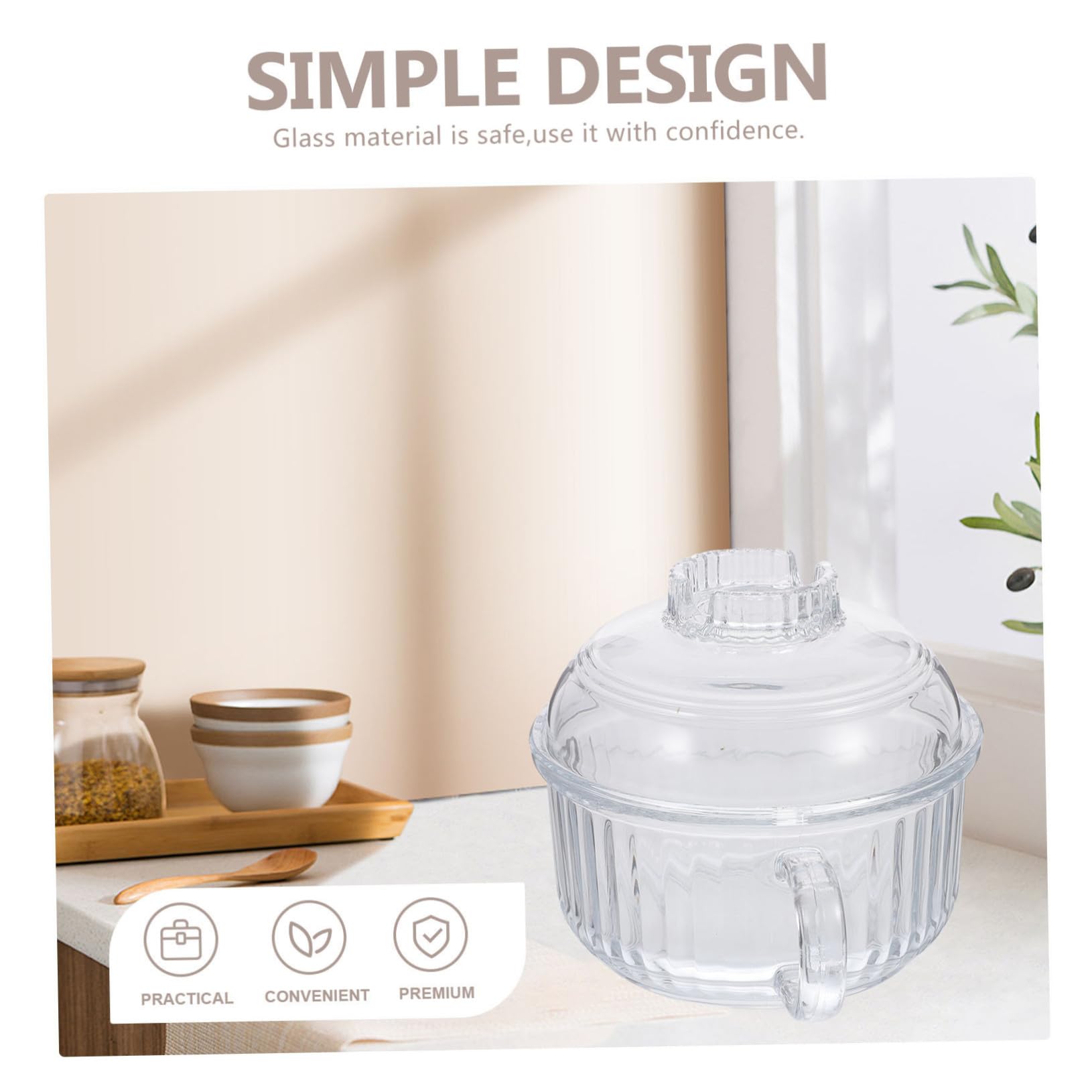 Hemobllo Bol en Verre Bol Rond avec Couvercle et Poignée de Style Japonais Résistant à Chaleur pour Micro-ondes, Résistant la Chaleur, pour Nouilles et Soupe la Maison