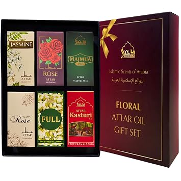 Dukhni Floral Attar Oil Set | Authentic Arabian Perfume Oils | Alcohol-Free Halal Ittar Blends | Majmua 786, Jasmine, Rose, White Rose, Kasturi XX, Attar Ful - 6ml each