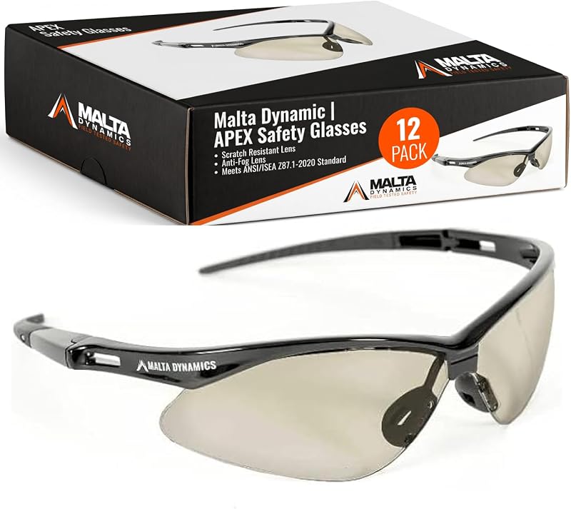 APEX Safety Glasses – Anti Scratch and Anti Fog Protection, Construction Safety Glasses for Men and Women, ISEA & ANSI Z87 Compliant (Indoor/Outdoor, 12 Pairs)