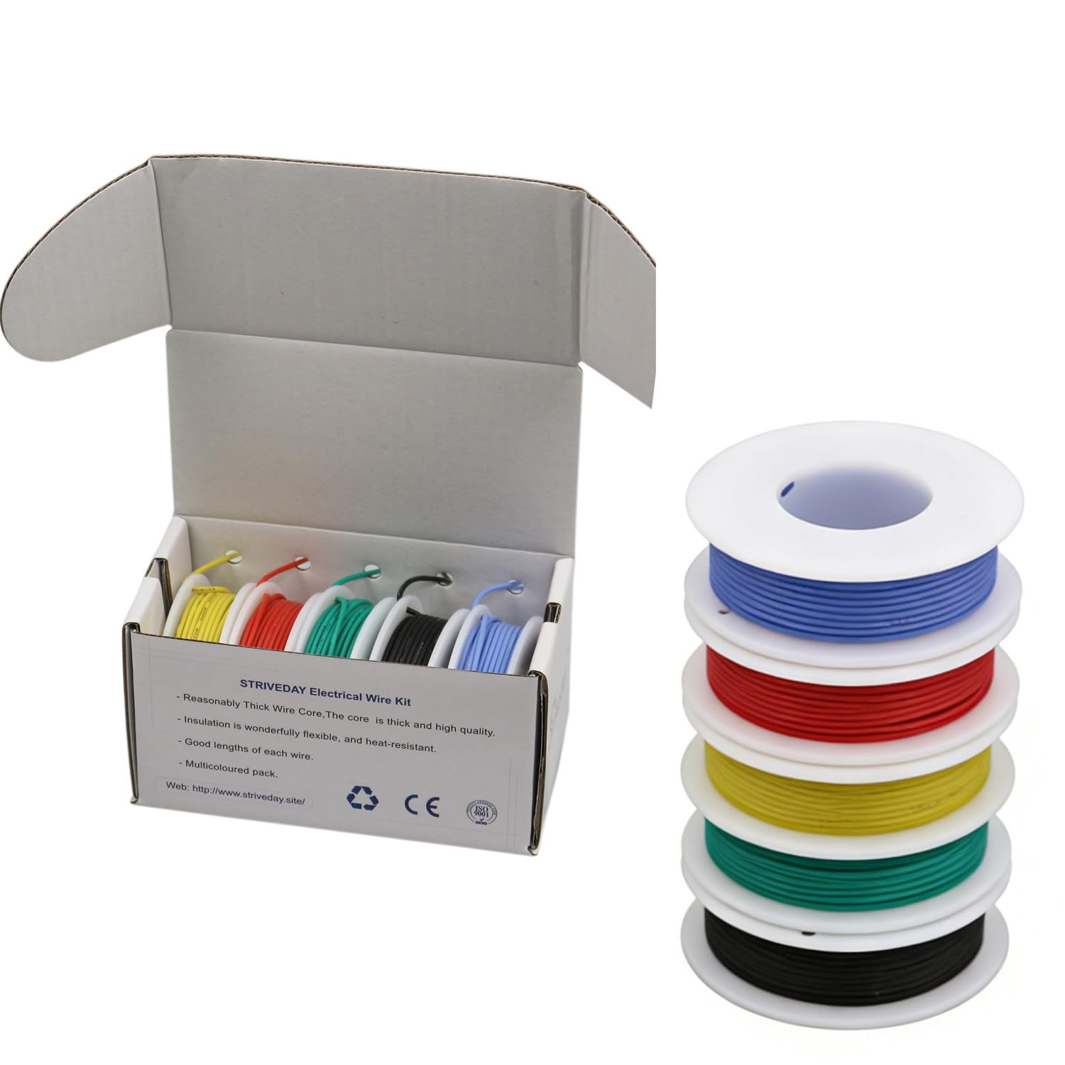 Alambre eléctrico flexible de PVC de calibre 22, cable eléctrico de cobre estañado de calibre 22, cables de 300 V, cable trenzado electrónico, caja de bricolaje