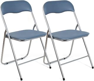 THE SECRET HOME – Pack de 2 Sillas Plegables de PVC y Metal – Alto. 80 cm x Ancho. 45 cm – Asiento Auxiliar para el Hogar - Silla con Patas Antideslizantes - Color Gris