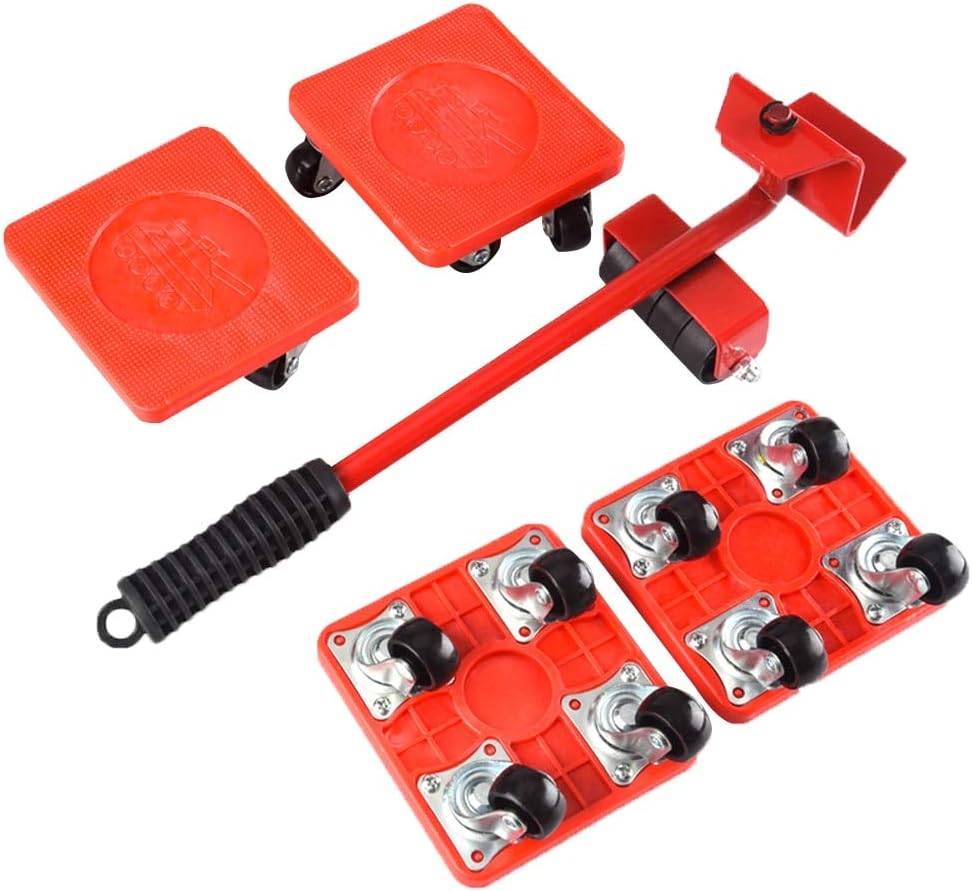 Noaeou 5 PCS Furniture Mover Tool Set Furniture Transport Lifter Heavy Stuffs Moving Tool Wheeled Mover Roller Wheel Bar Hand Tools