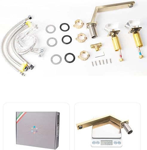 Miniatura 7 de Ksunun Grifo de baño moderno, grifos de baño para fregadero de 3 agujeros, grifo de fregadero de baño, grifo mezclador de latón de doble mango,