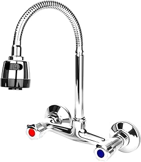 Comprar Mezclador de pared de dos manijas de latón, grifo de fregadero giratorio 360°, interruptor de agua fría y caliente, grifo de pared para cocina, grifo de fregadero, 2 modos de drenaje de agua