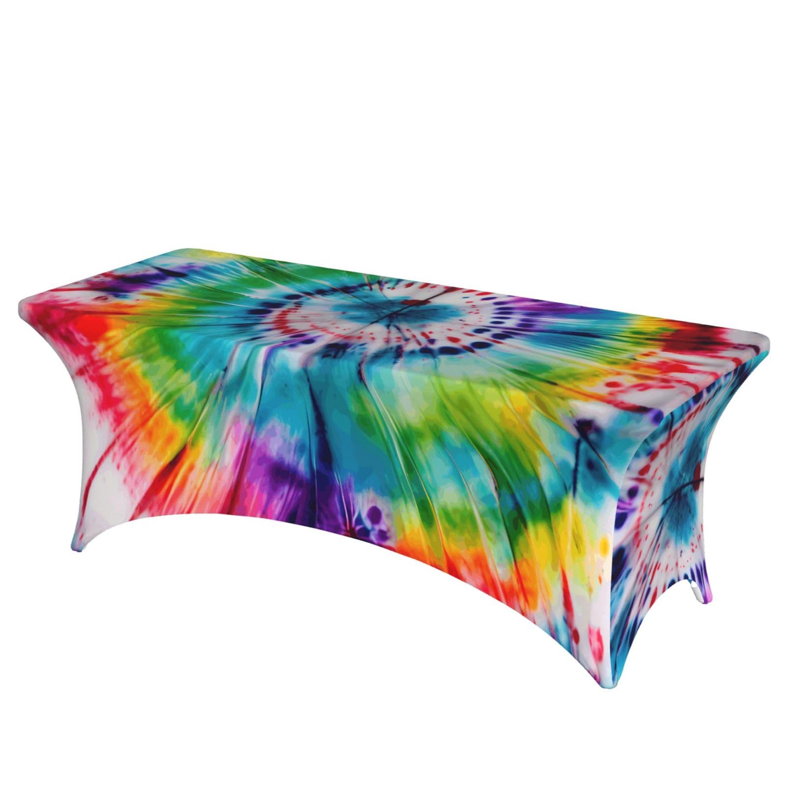 NImongt Tie Dye Hippies Print Elastic Rectangular Tablecloth Holidays Family Banquet Wedding Party Table Cover