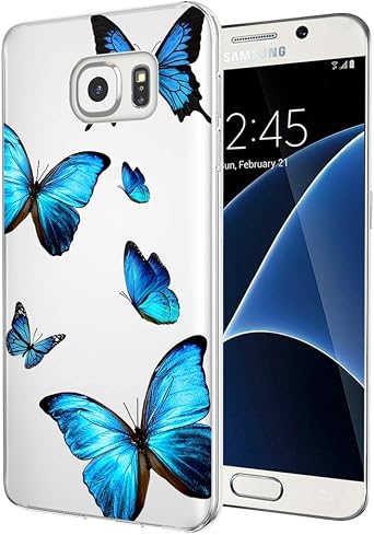 Clear Case Compatible with Galaxy S7, Samsung S7 Case for Girls Women, Cute Soft TPU Shockproof Protective Phone Case Cover for Samsung Galaxy S7 Blue Butterfly