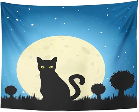 Amazon Co Jp Varyhomeタペストリーダークハロウィン黒猫シルエットagainst Moon Night Sky Eyesホームインテリア壁hangingのリビングルームベッドルーム寮 60 X 80 シルバー ホーム キッチン