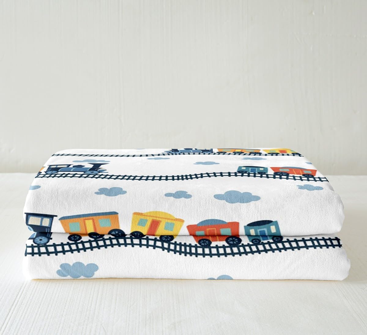 Erosebridal Cartoon Train Throw Blanket for Couch for Boys Cute Truck Sherpa Blanket Car Themed Fleece Blanket 40x50 Size Kawaii Steam Engine Blanket Blue Clouds Print Bed Blanket for Kids Bedroom