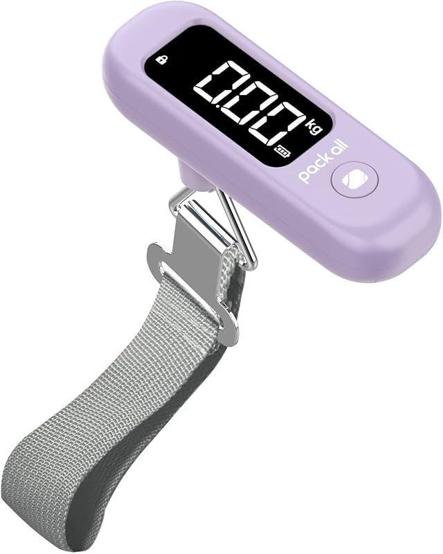 pack all Digital Luggage Scale for Travel, 110Lbs Capacity, 0.1Lb Precision | Handheld, Backlit LCD Display, Lb/Kg/Oz Conversion, Tare Function, Battery Included, Purple