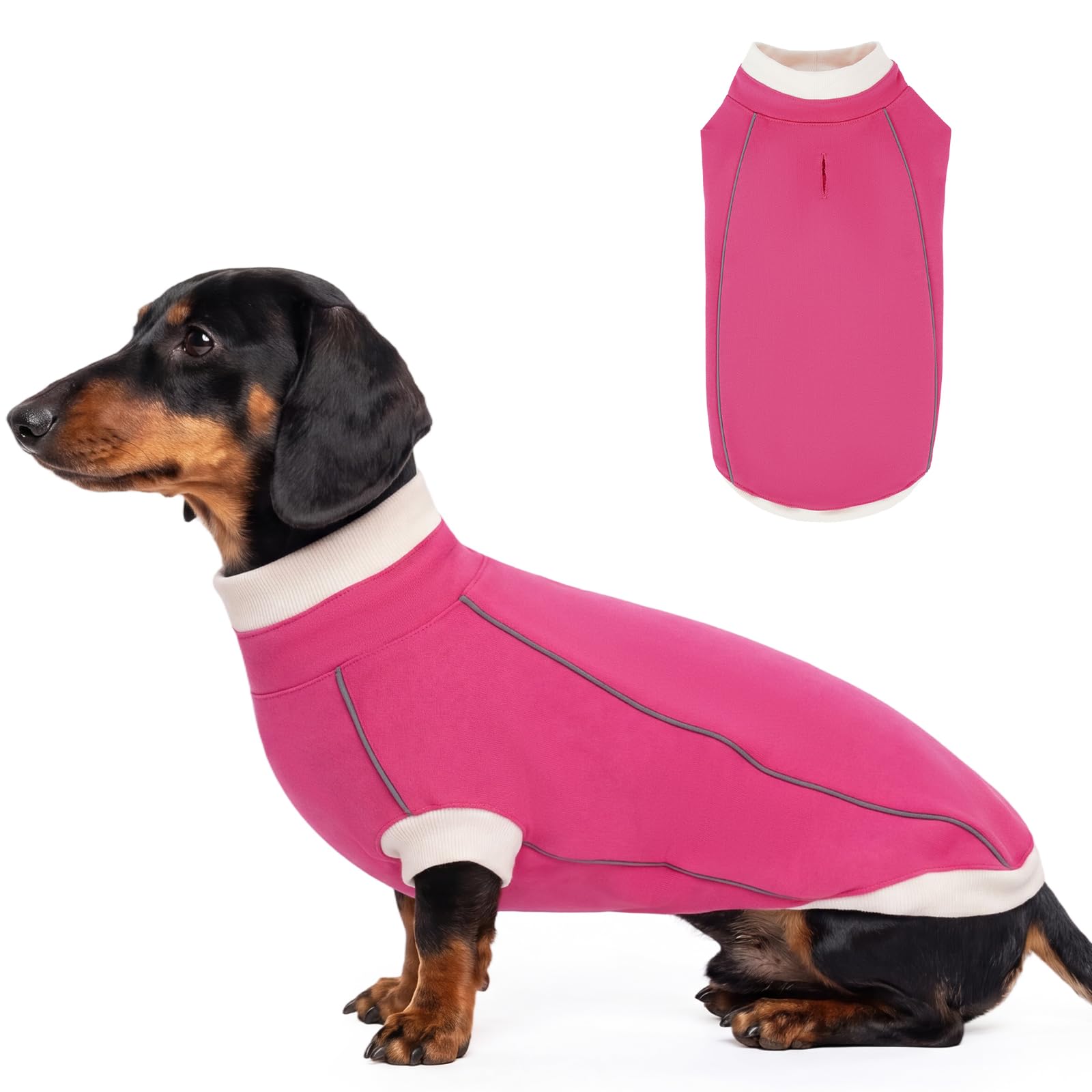Lelepet Dachshund Jumper, Cotton Dog Sweater with Leash Hole, Rose Red XS
