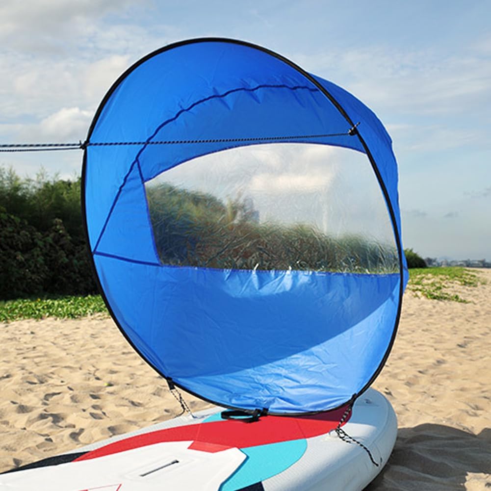 Kayak Wind Sail, Portable Foldable Durable Wind Sail with Transparent Window for Kayak Canoes (Blue)