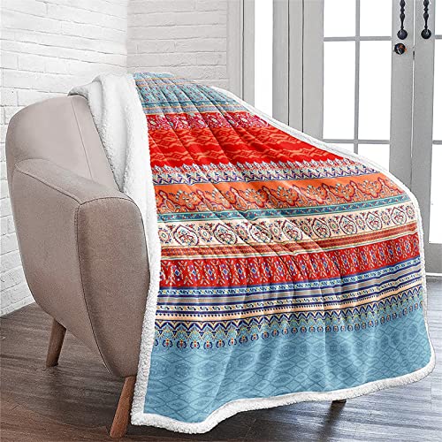 Stripe Boho Fleece Throw Blanket For Adults Soft Lightweight Bohemia Mandala Blanket For All Seasons Colorful Microfiber Bedding For Bed Sofa Couch 60"×80" #TOP3