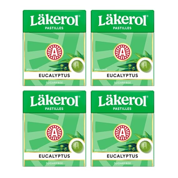 4 Boxes - Lakerol Eucalyptus Pastilles Sugar-Free Swedish Candy Cool Eucalyptus Flavor