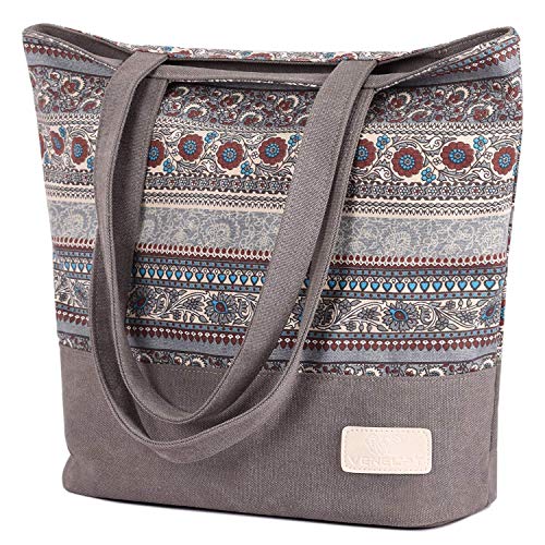 ArcEnCiel Canvas Boho Tote Bag for Women Shoulder Hobo Purse Beach Handbags Work School Travel Shopping Pack (Grey)