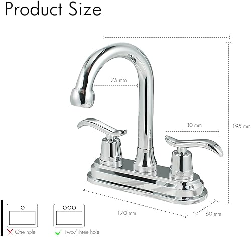 Miniatura 6 de SOLVEX SP-40103 - Grifo de lavabo de baño de 2 manijas, 4 pulgadas, grifo de baño de 3 agujeros, cromado, grifo de lavabo de baño con manija de