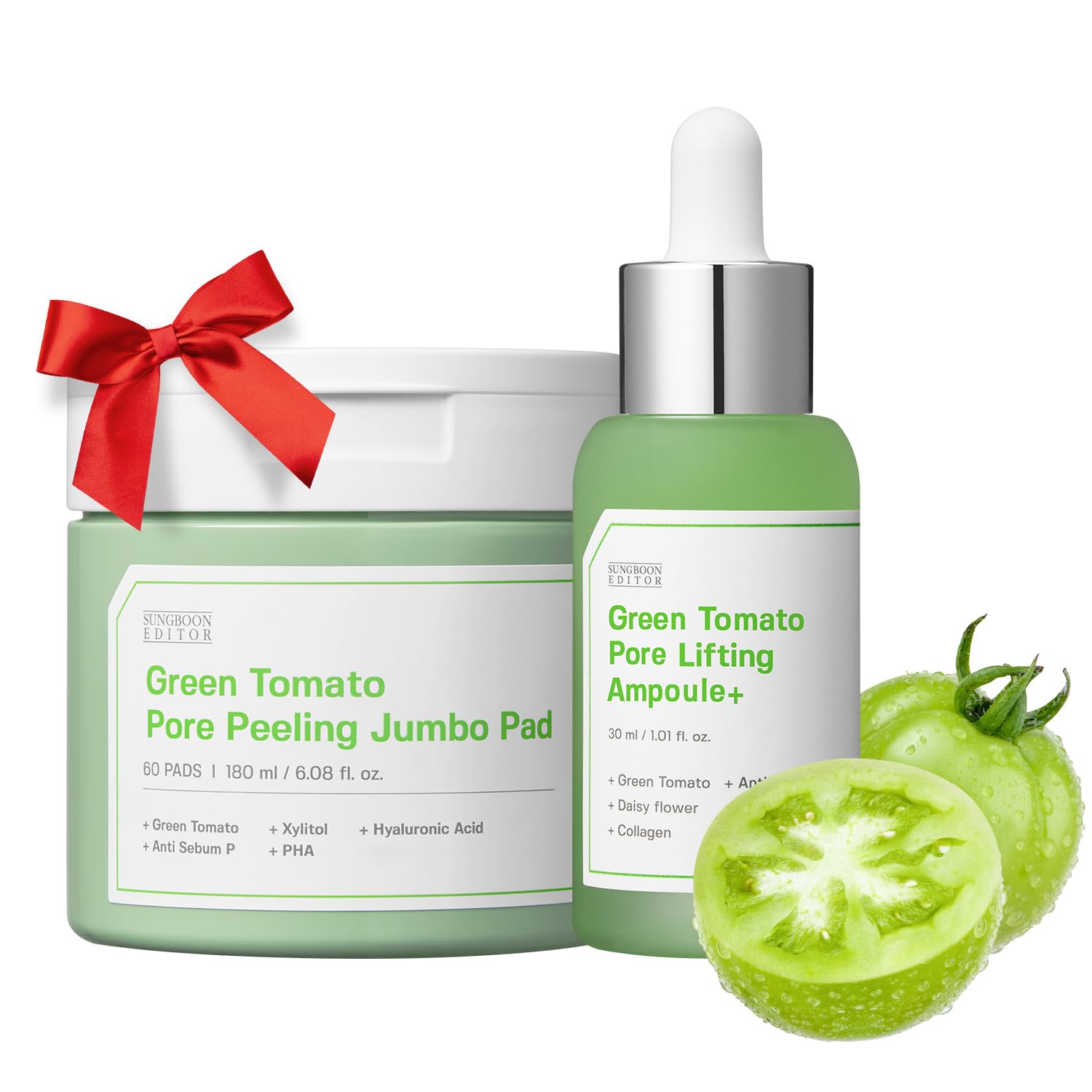 SUNGBOON EDITOR Firming DUO: Green Tomato Pore Peeling Jumbo Pad & Lifting Ampoule, Gift Sets