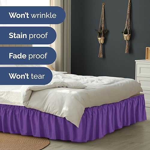 Miniatura 5 de Falda de cama envolvente con volantes, color morado, para camas de tamaño individual con altura de 46 cm CGK Linens - Falda de cama plisada con tela