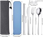 SITAKE 6 Pcs Portable en acier inoxydable Ensemble plat, ustensiles de repas réutilisables pour les voyages avec étui et sac de rangement, couteau à fourchettes de couteau Ensemble pour bureau, école, voyage, camping, pique-nique (livraison)