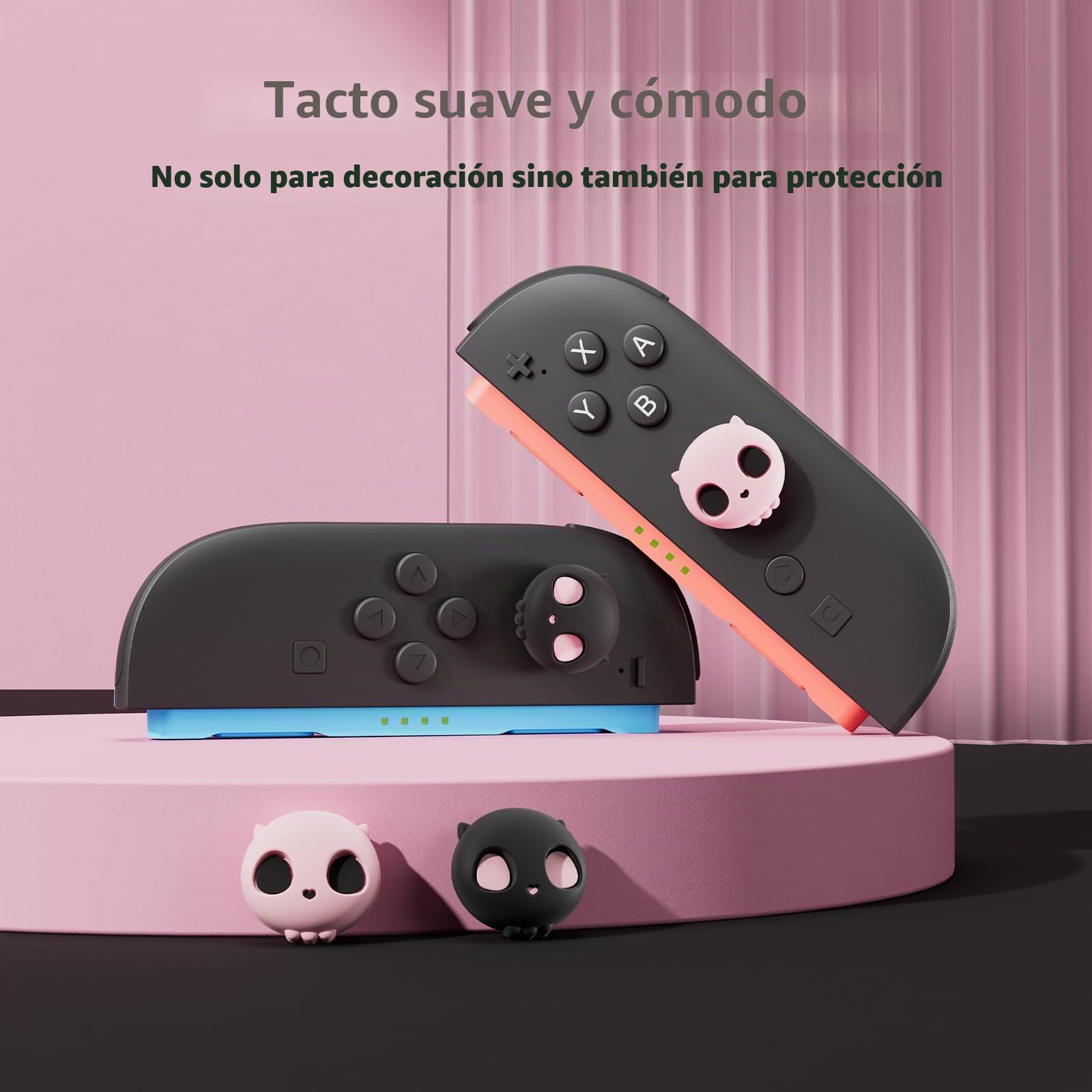 GeekShare Juego de 4 tapas de silicona antideslizantes compatibles con Switch 2 para Switch 2025, color negro y rosa