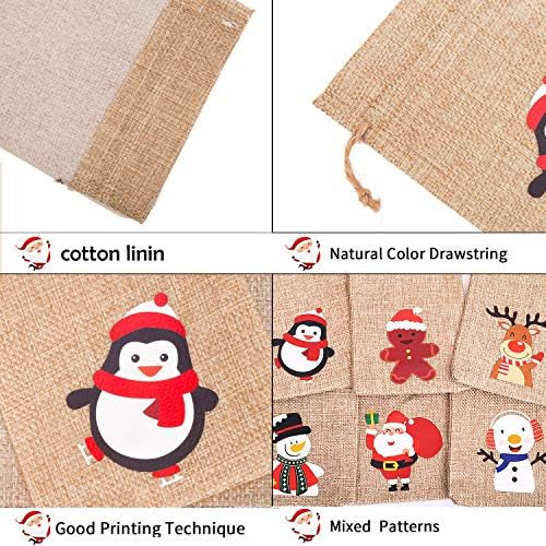 DERAYEE 12 Pieces Line Jute Drawstring Gift Bag Christmas Party Burlap Bag Candy Pouch Snack Sack for kids Xmas Party Favors